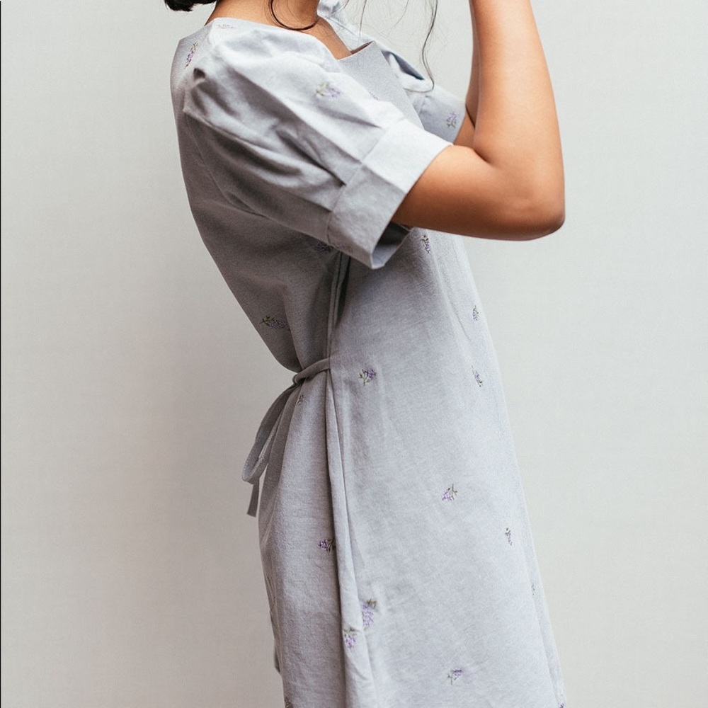 Lavender Embroidered Square Neck Dress, Blue